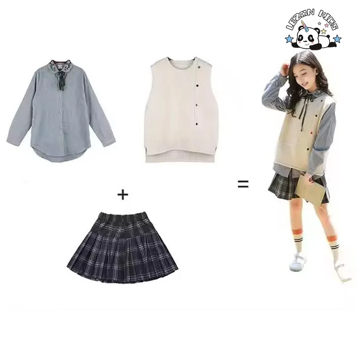 LEZONKIDS - Conjunto de Roupas Esportivas de Estilo Universitário Novo para Meninas de 6 a 14 Anos para Primavera e Outono
